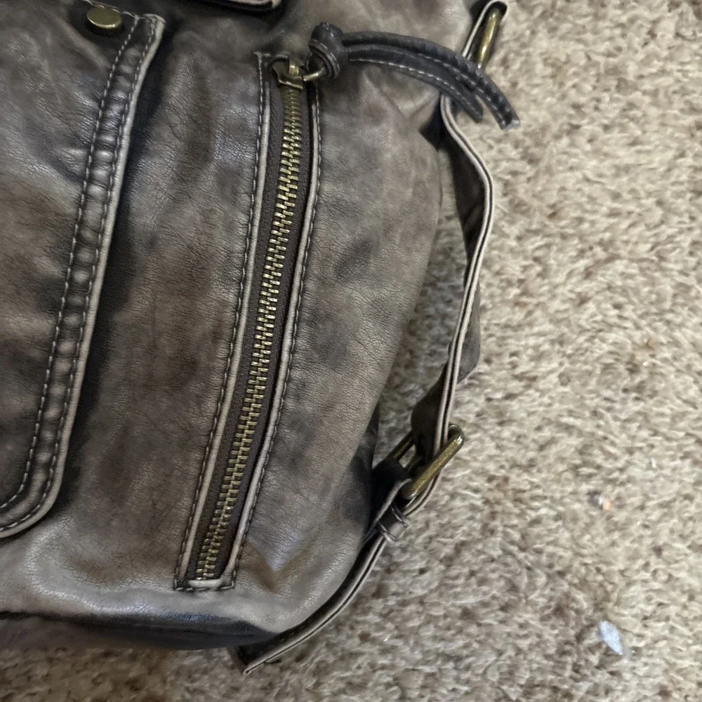Montana West Handbag Purse Distressed Faux Leather Brown Hobo Tote Zip Strap